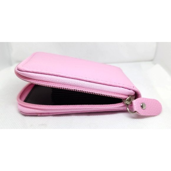 Pink Leather Mini Credit Card Case Card Slot Card Holder Wallet with ID Window - Picture 4 of 16